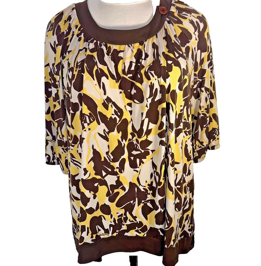 Avenue Tunic Top Womens 30/32 Abstract Print Scoop Neck 3/4 Bubble Sleeve